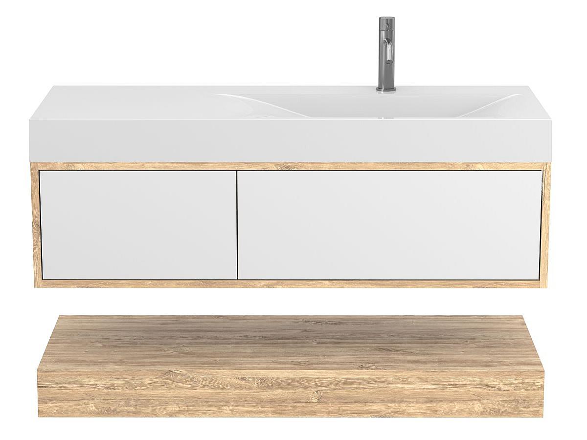 Szafką wisząca DUO Dąb Kansas z umywalka VIOLA 1200 R