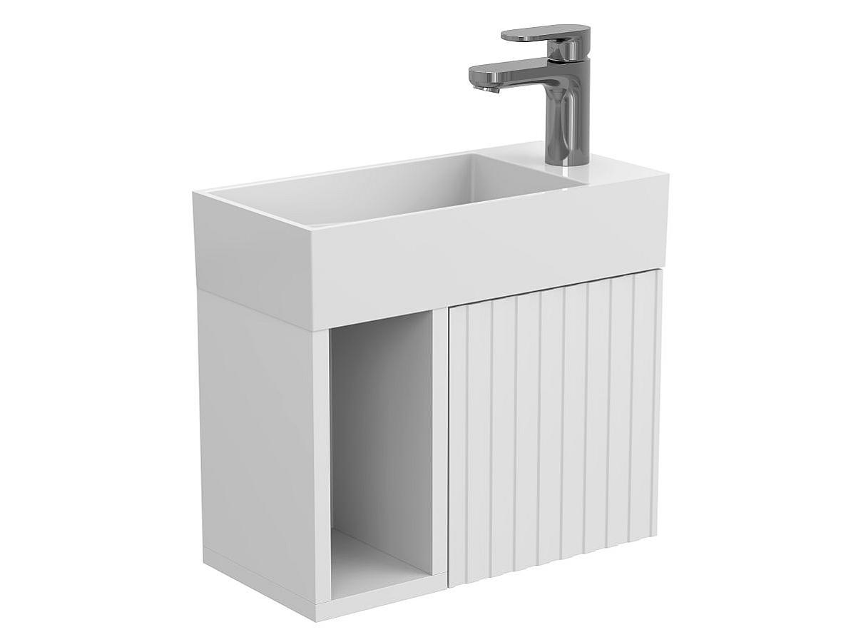 Szafką wisząca AURA Biała soft-touch z umywalka TONI 450