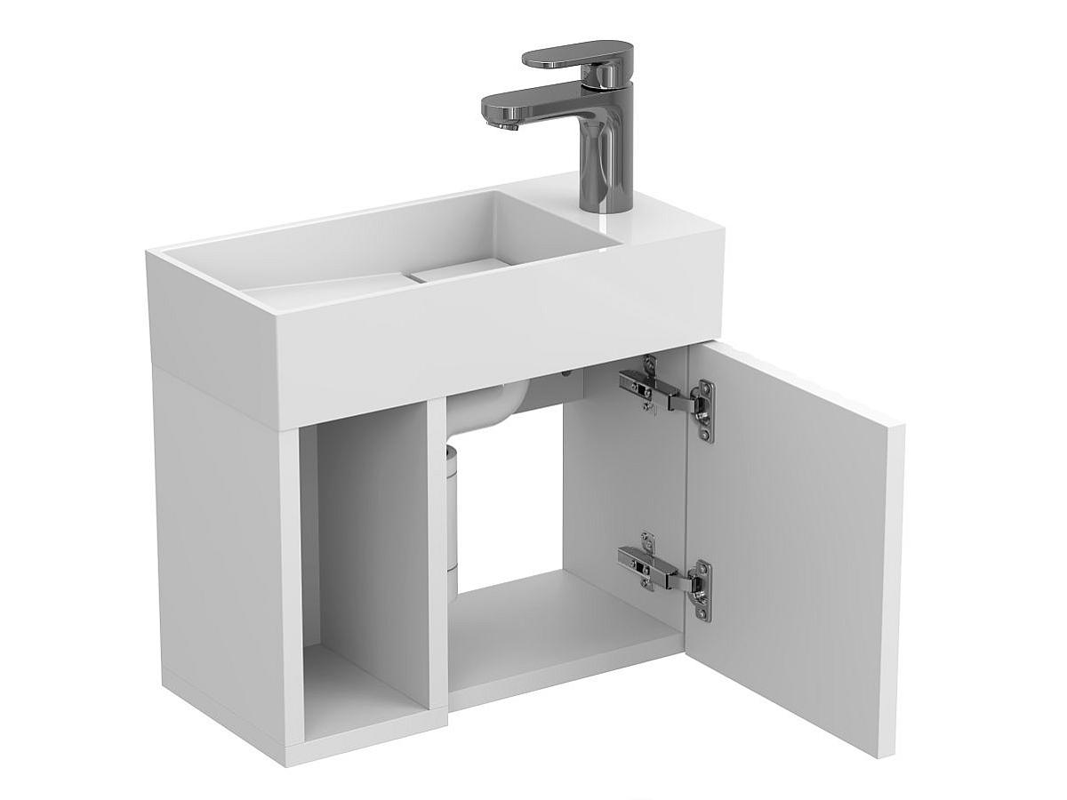 Szafką wisząca AURA Biała soft-touch z umywalka TONI 450