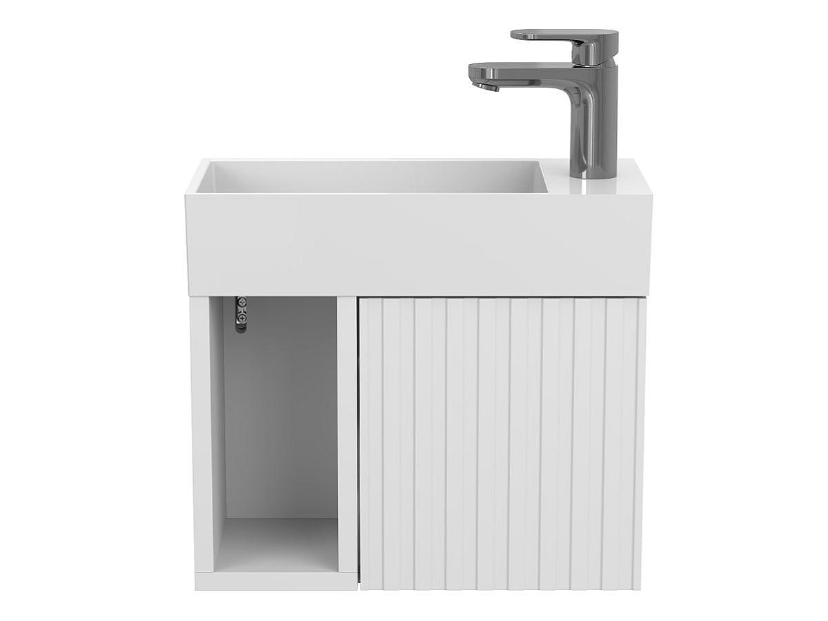 Szafką wisząca AURA Biała soft-touch z umywalka TONI 450