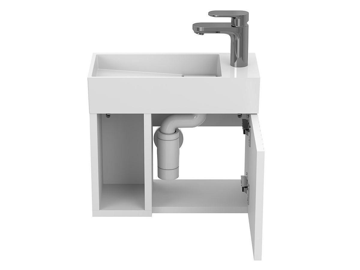 Szafką wisząca AURA Biała soft-touch z umywalka TONI 450