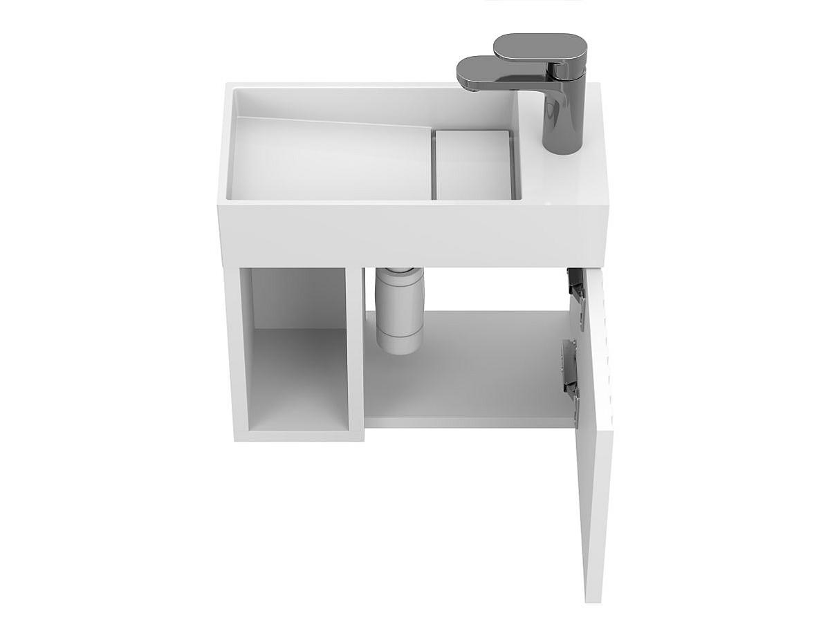 Szafką wisząca AURA Biała soft-touch z umywalka TONI 450