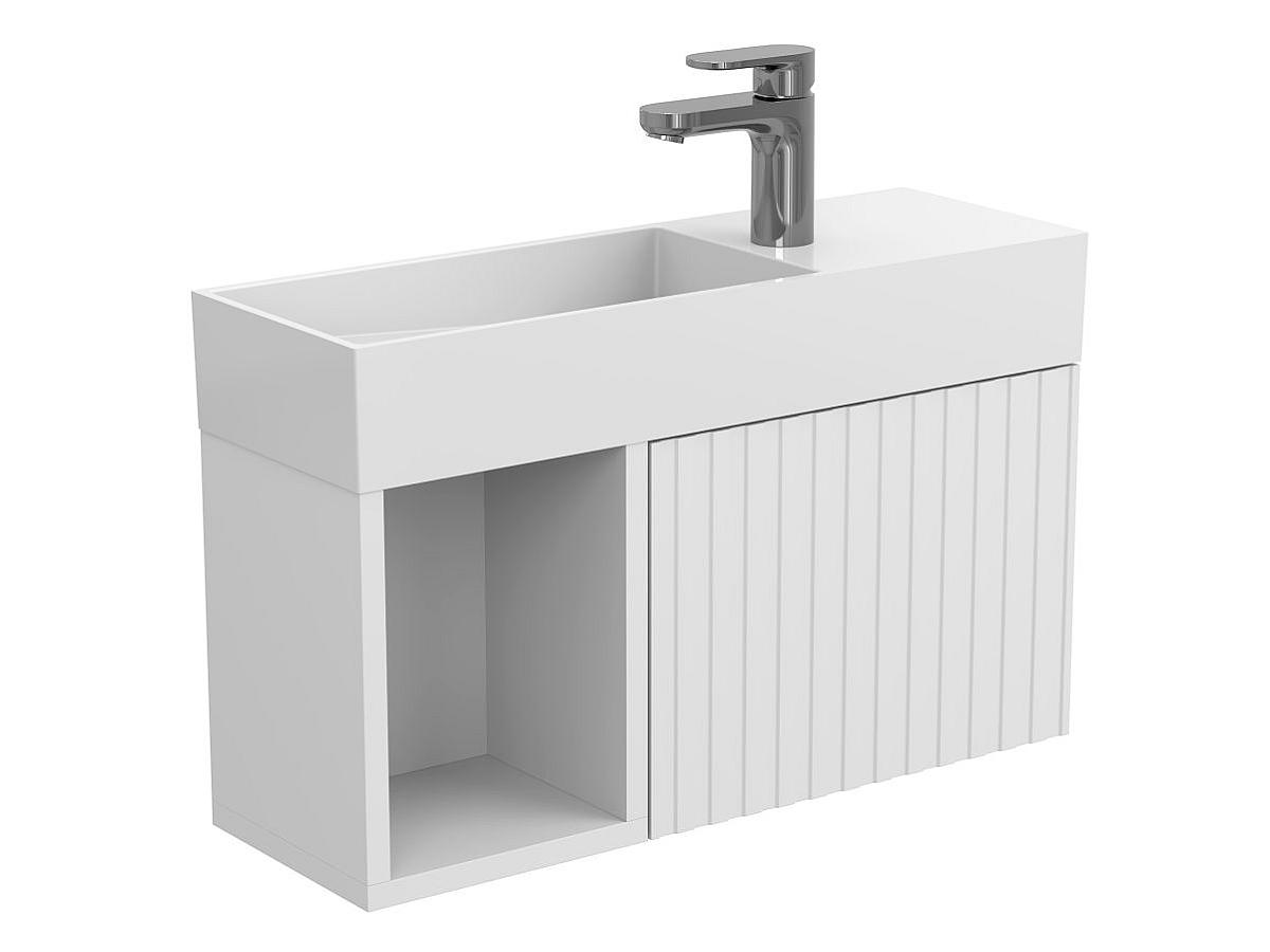 Szafką wisząca AURA Biała soft-touch z umywalka TONI 650