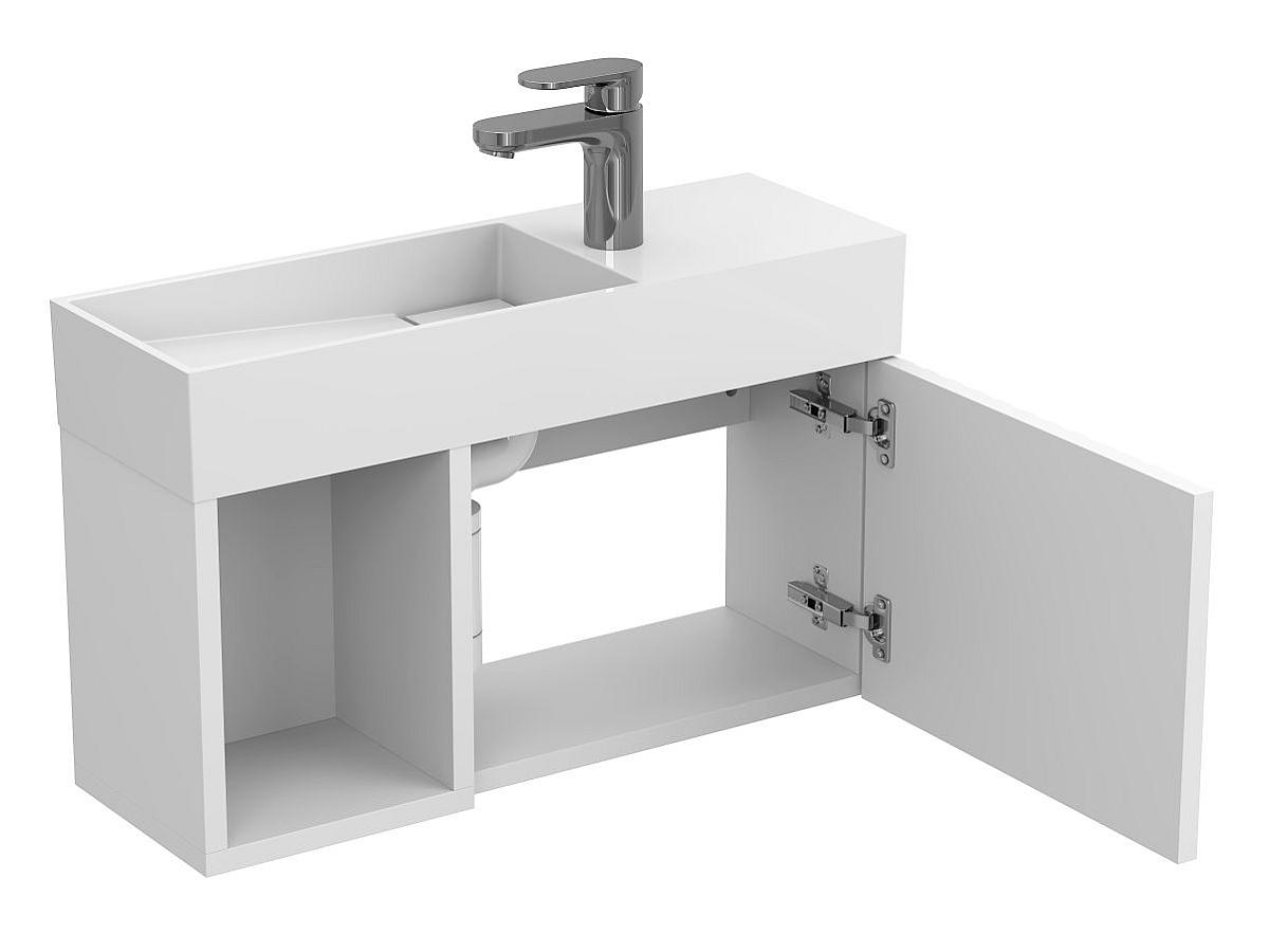 Szafką wisząca AURA Biała soft-touch z umywalka TONI 650