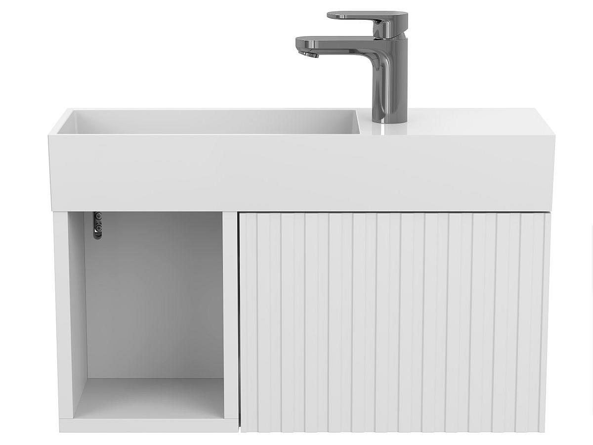 Szafką wisząca AURA Biała soft-touch z umywalka TONI 650