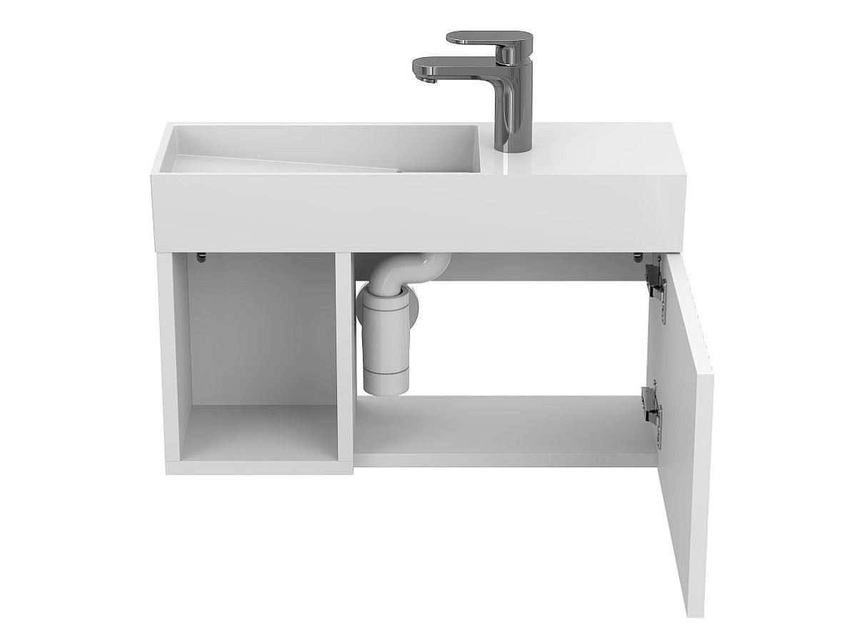 Szafką wisząca AURA Biała soft-touch z umywalka TONI 650