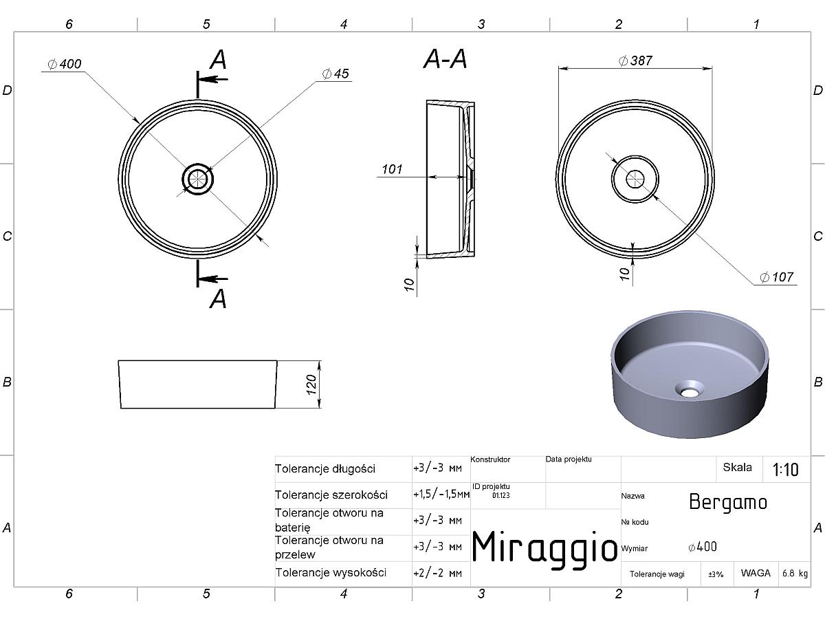 Umywalka BERGAMO FULL RAL (kolor na zamówienie)