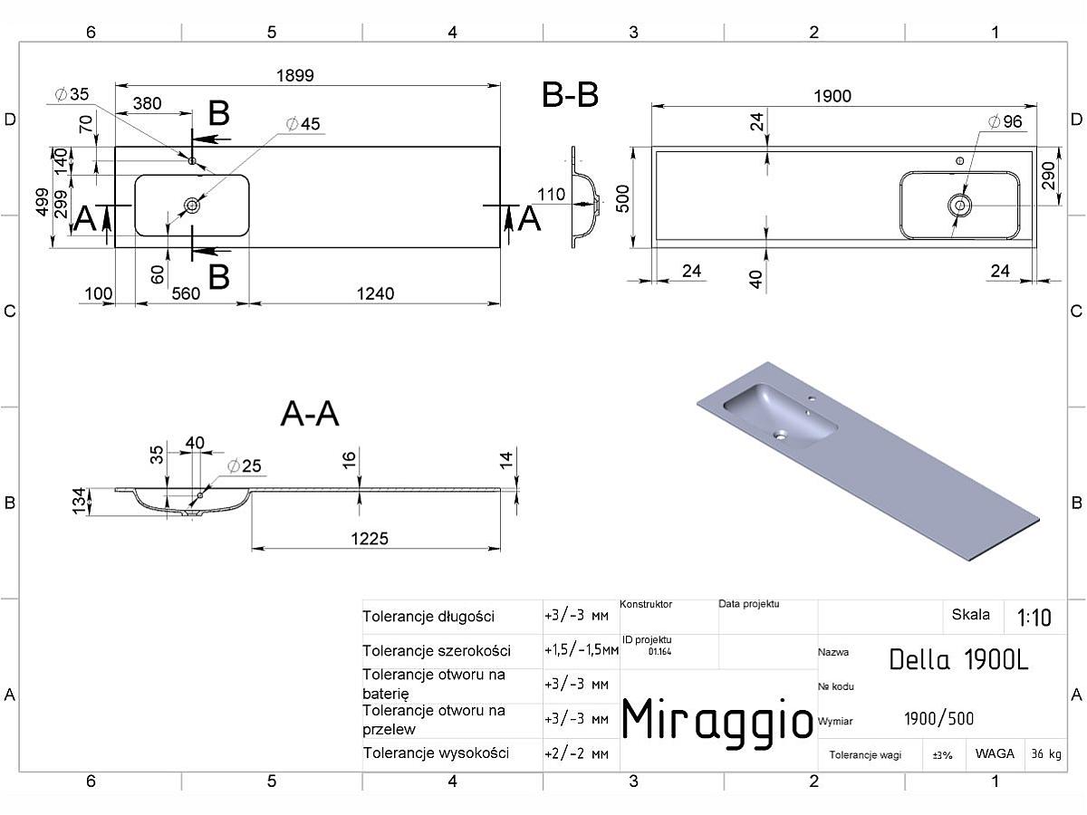 Umywalka DELLA 1900 L MIRASOFT
