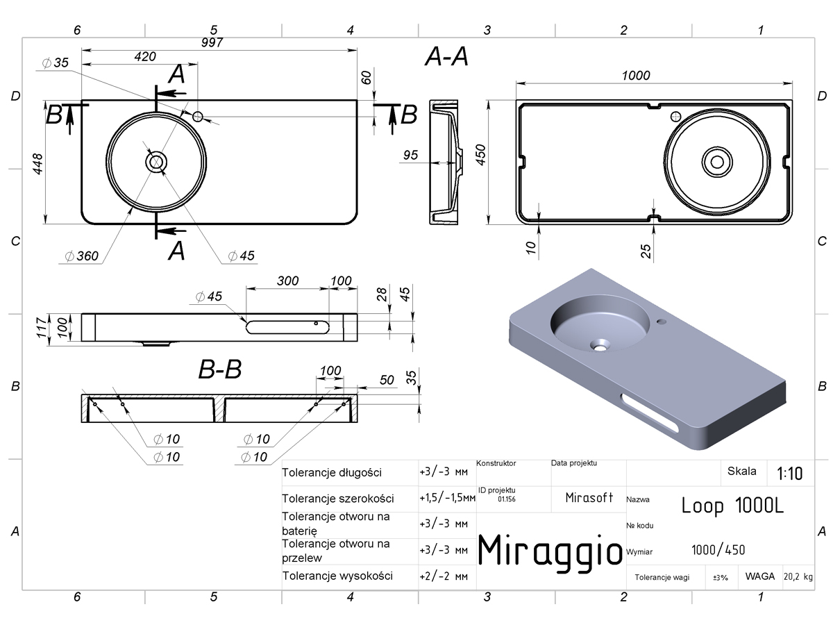 Umywalka LOOP 1000 L MIRASOFT