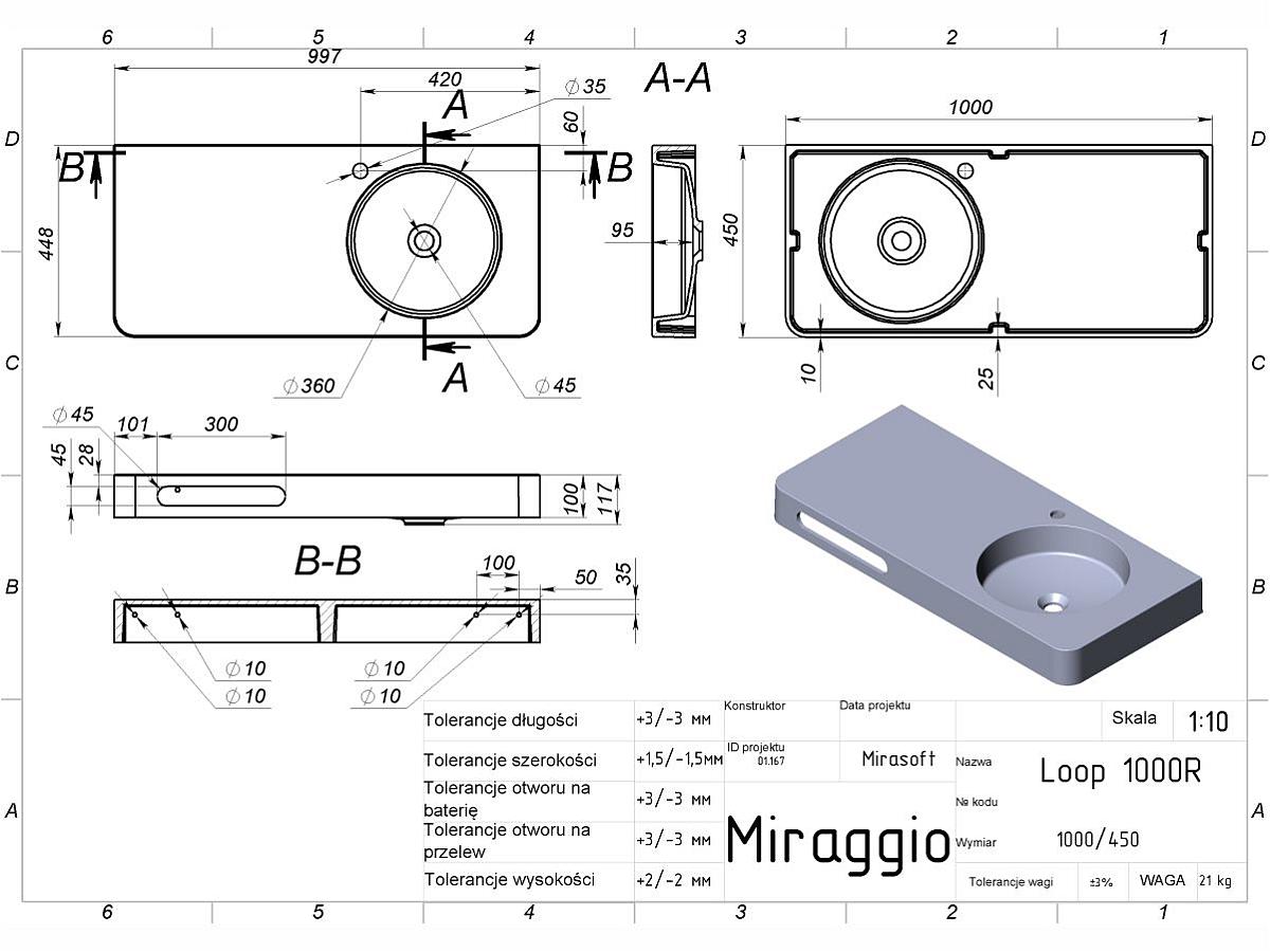Umywalka LOOP 1000 R MIRASOFT
