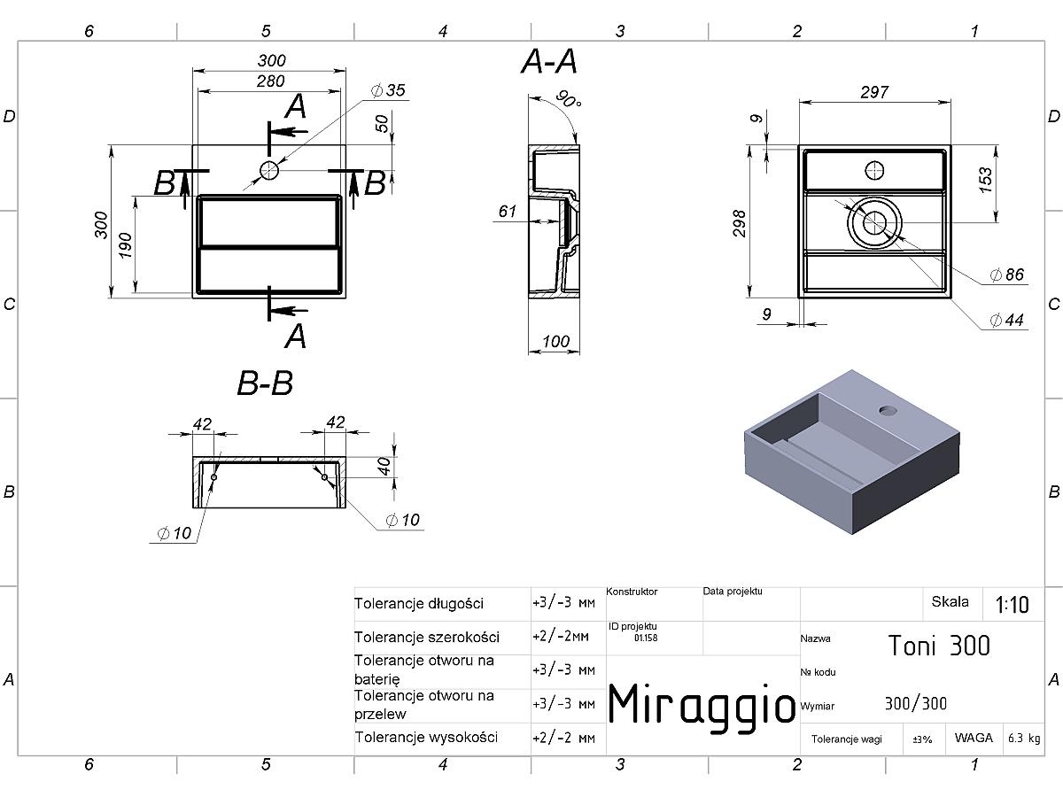 Umywalka TONI 300 MIRASOFT