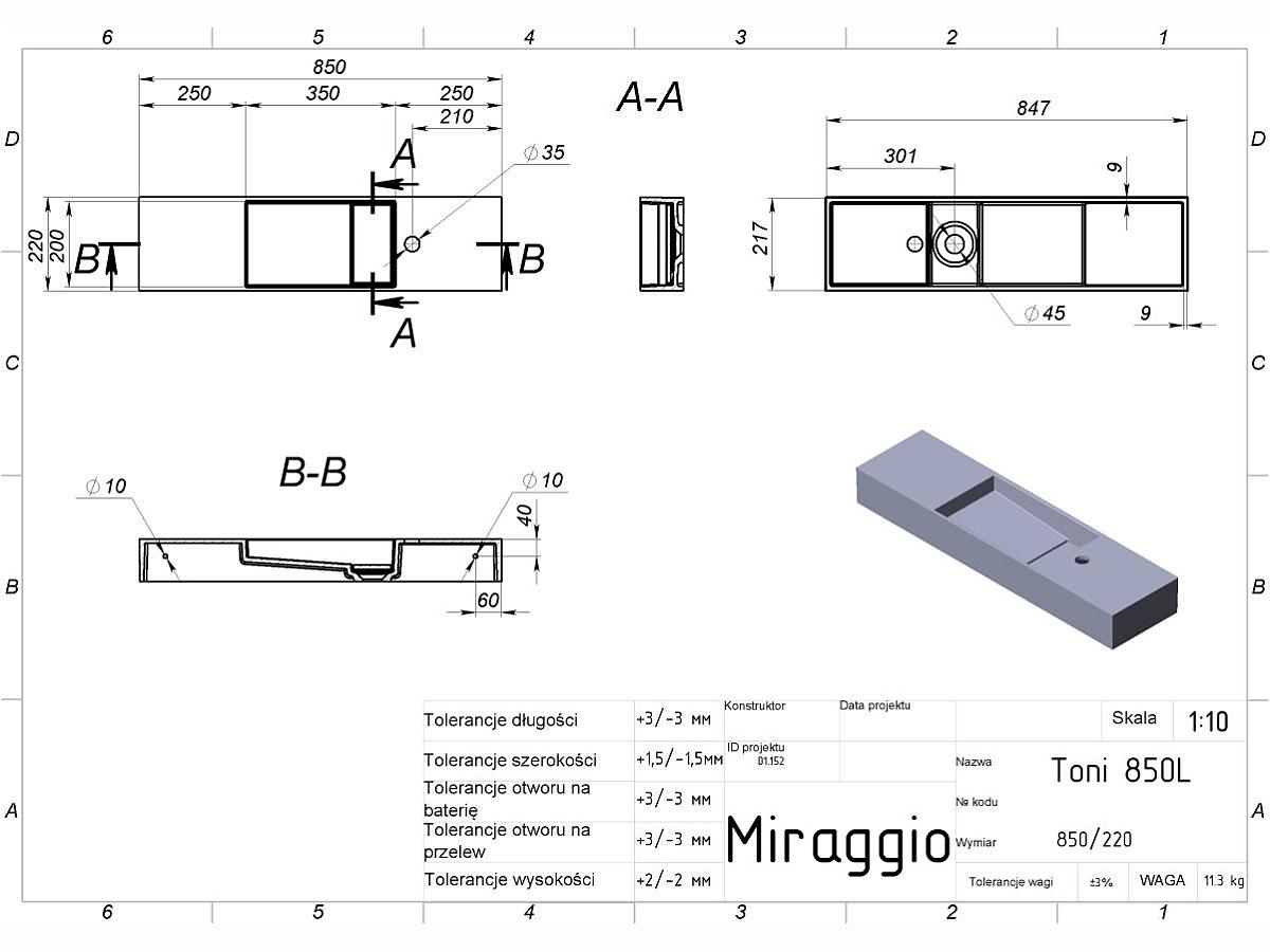 Umywalka TONI 850 L MIRASOFT