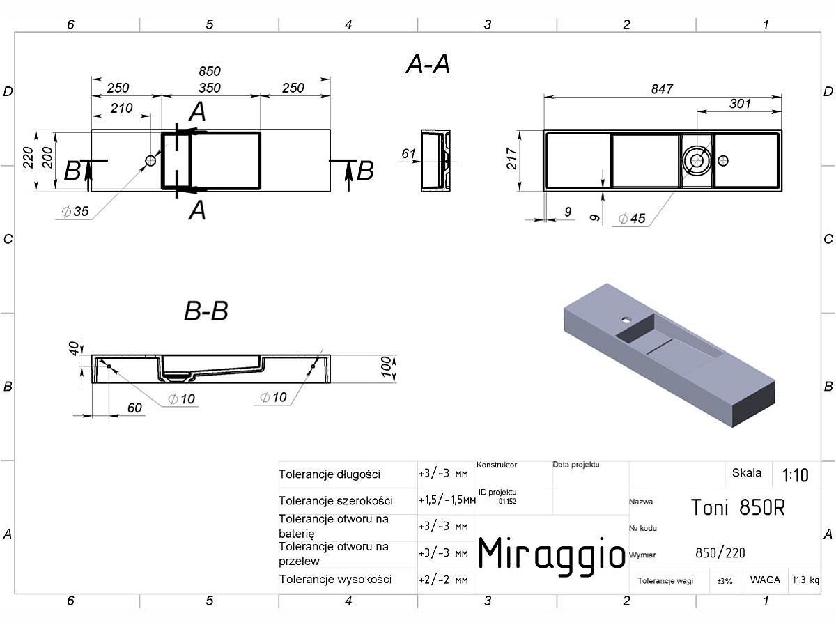 Umywalka TONI 850 R MIRASOFT