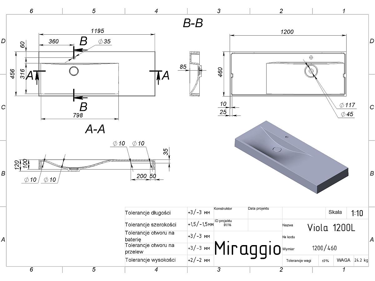Umywalka VIOLA 1200 L MIRASOFT