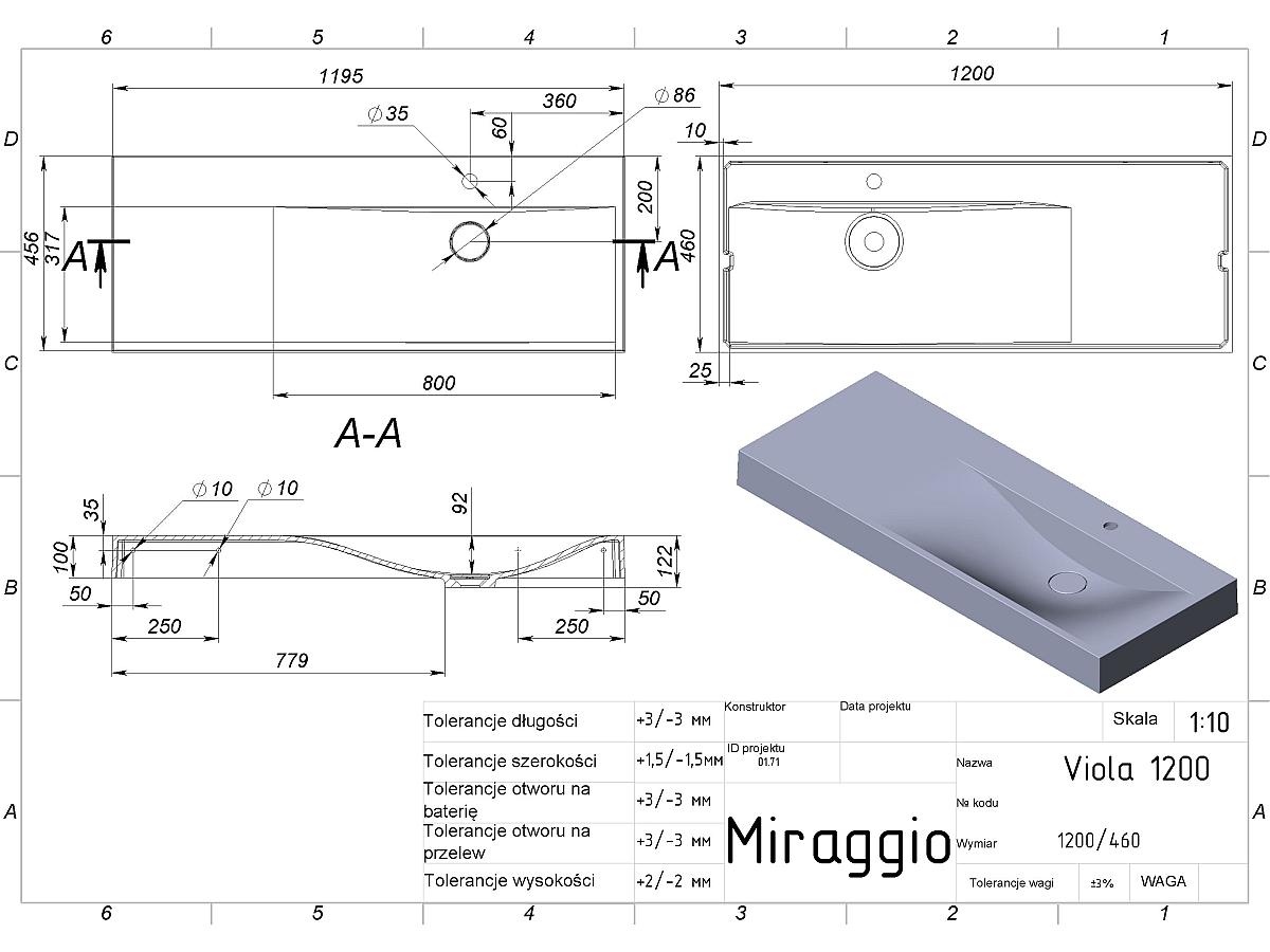 Umywalka VIOLA 1200 R MIRASOFT
